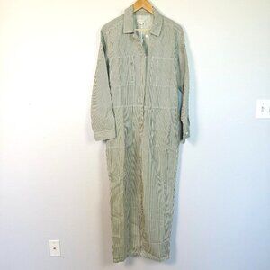 Outerknown Women’s Station Jumpsuit Long‎ Sleeve Pockets Pinstripe Green Cream S